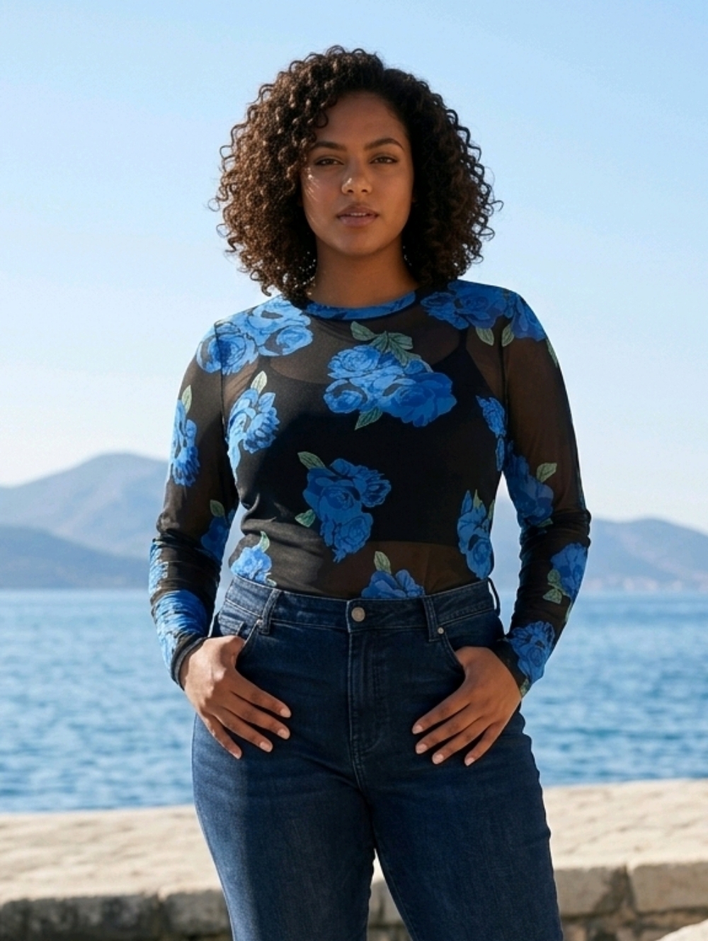 Floral Sheer Long Sleeve Top | Fitted Stretch | Sexy Lightweight Knit